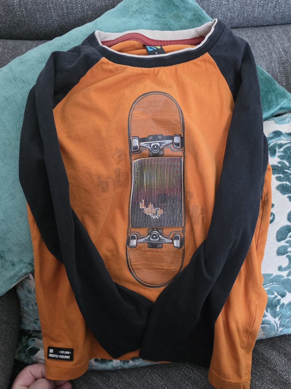 Orange & Black Skateboard Graphic Long Sleeve Tee - Kids
